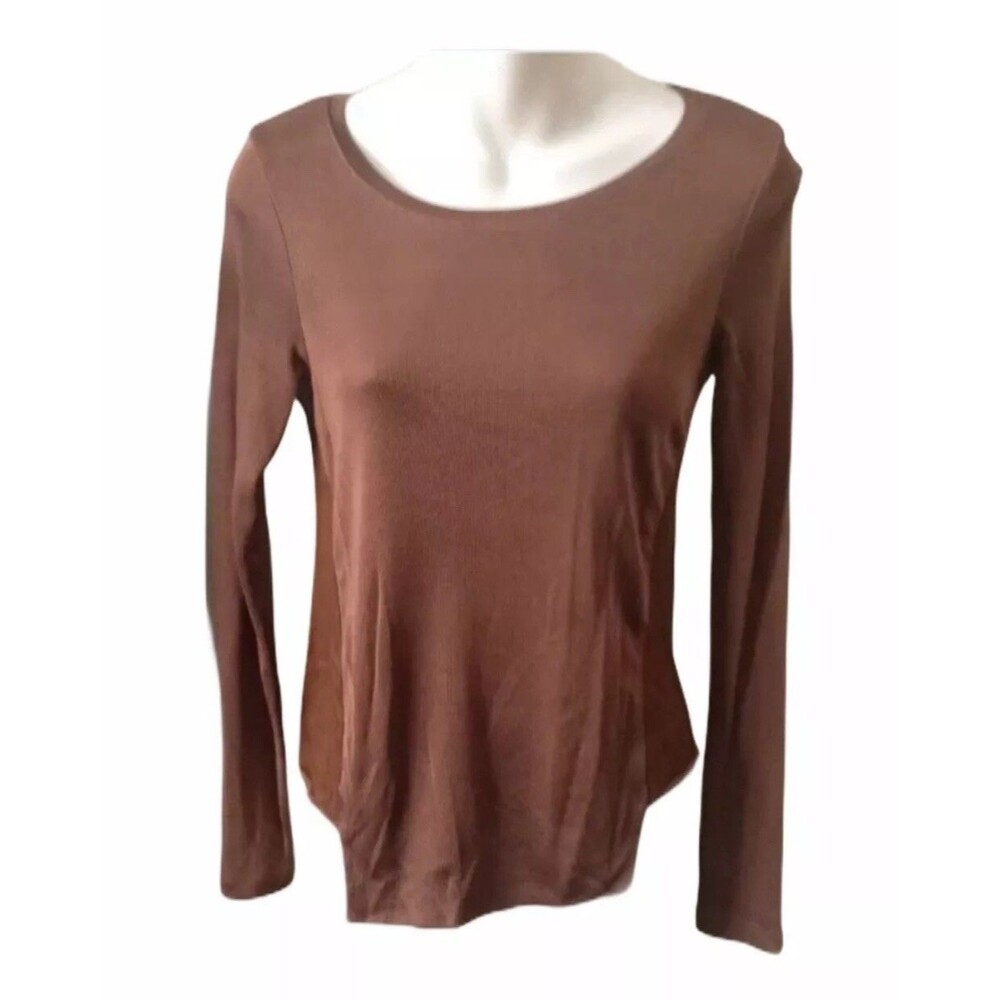 Zara W/B Collection Womans Stretch Long Sleeve Bronze Top Size Small Shirt